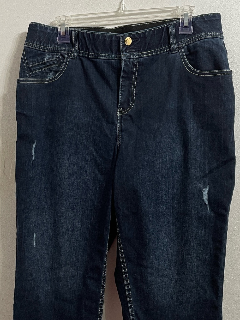 EUC Lane Bryant Tighter Tummy Technology Dark Wash Cropped Denim Capri Jeans 16 - Picture 4 of 9